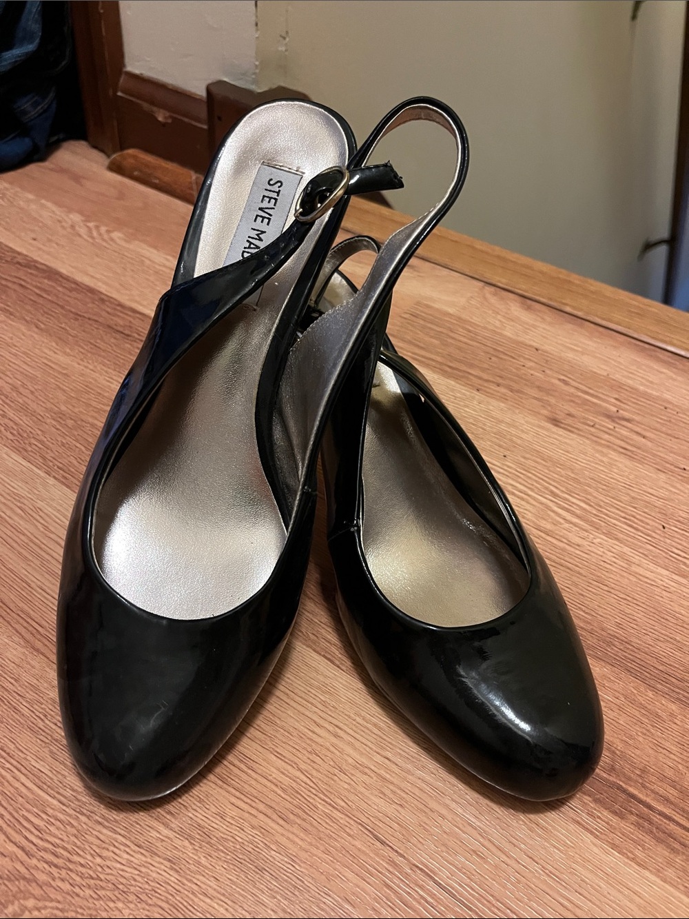 Steve Madden Black Patent Slingback Heels